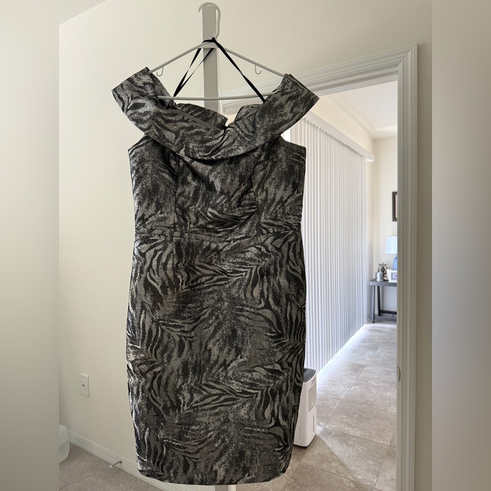 Calvin Klein Black and Gray Midi Dress